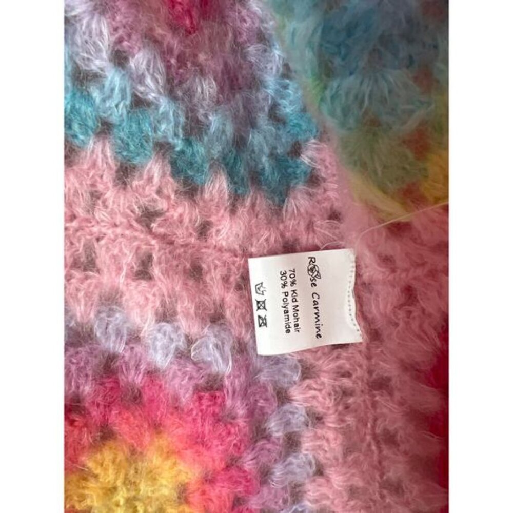 NEW Rose Carmine Crochet-Knit Mohair-Blend Granny Square Long Sleeve Cardigan - Picture 5 of 7